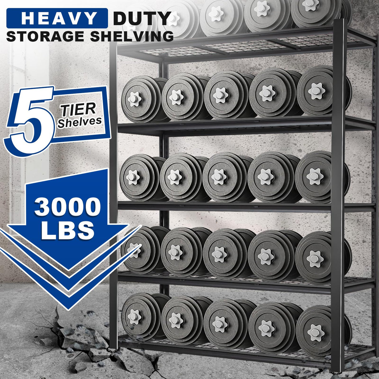 BILT HARD 48”W x 18”D x 72”H Garage Shelving, 5-Tier Heavy Duty Storage Shelves for Garage, Basement, Warehouse, Workshop, 3000 lbs Capacity BILT HARD