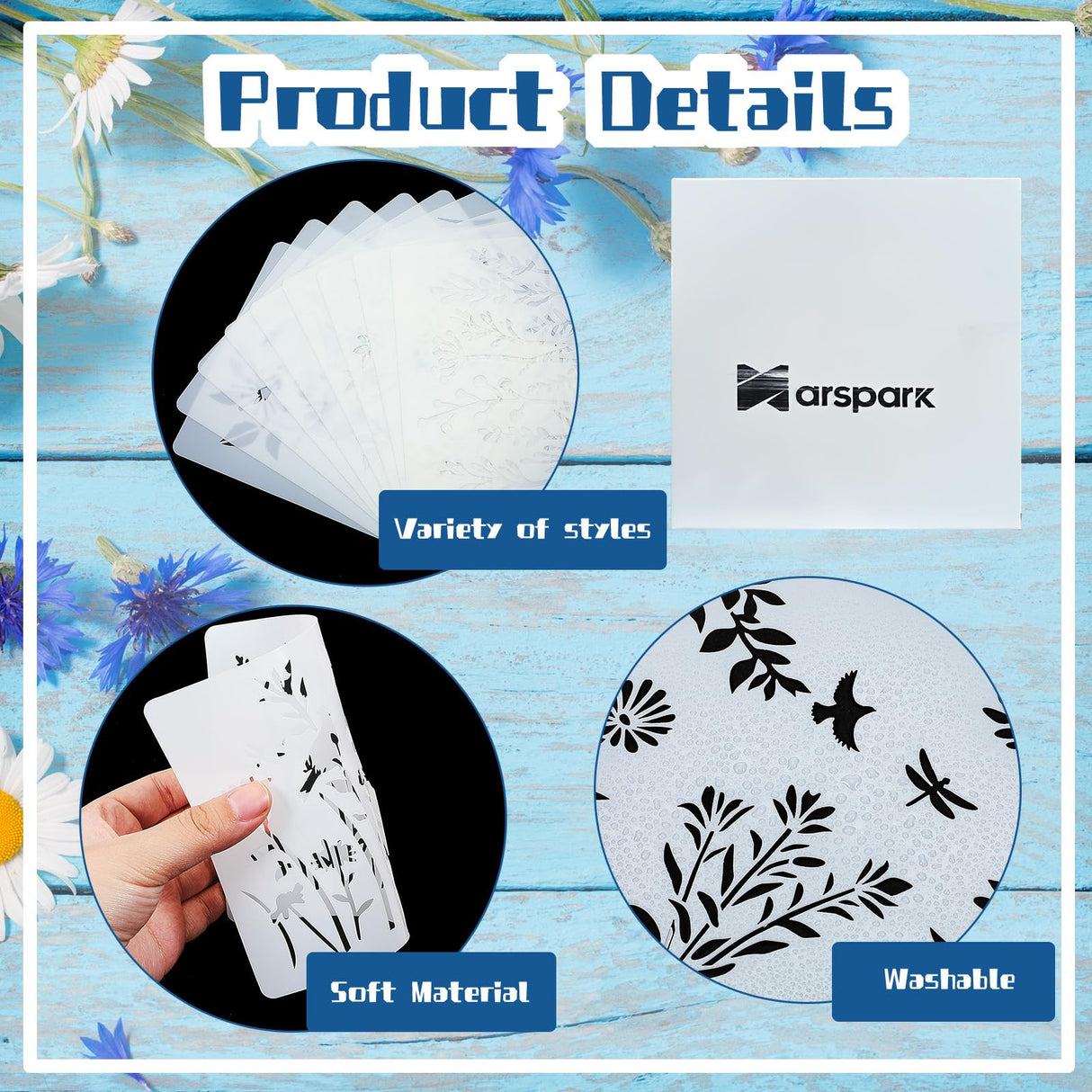 Marspark 20 Pieces Wildflower Stencils for Painting Template Flower Wall Stencils Reusable Spring Templates PET DIY Drawing for Painting on Wood Wall(Rectangular Style) Marspark