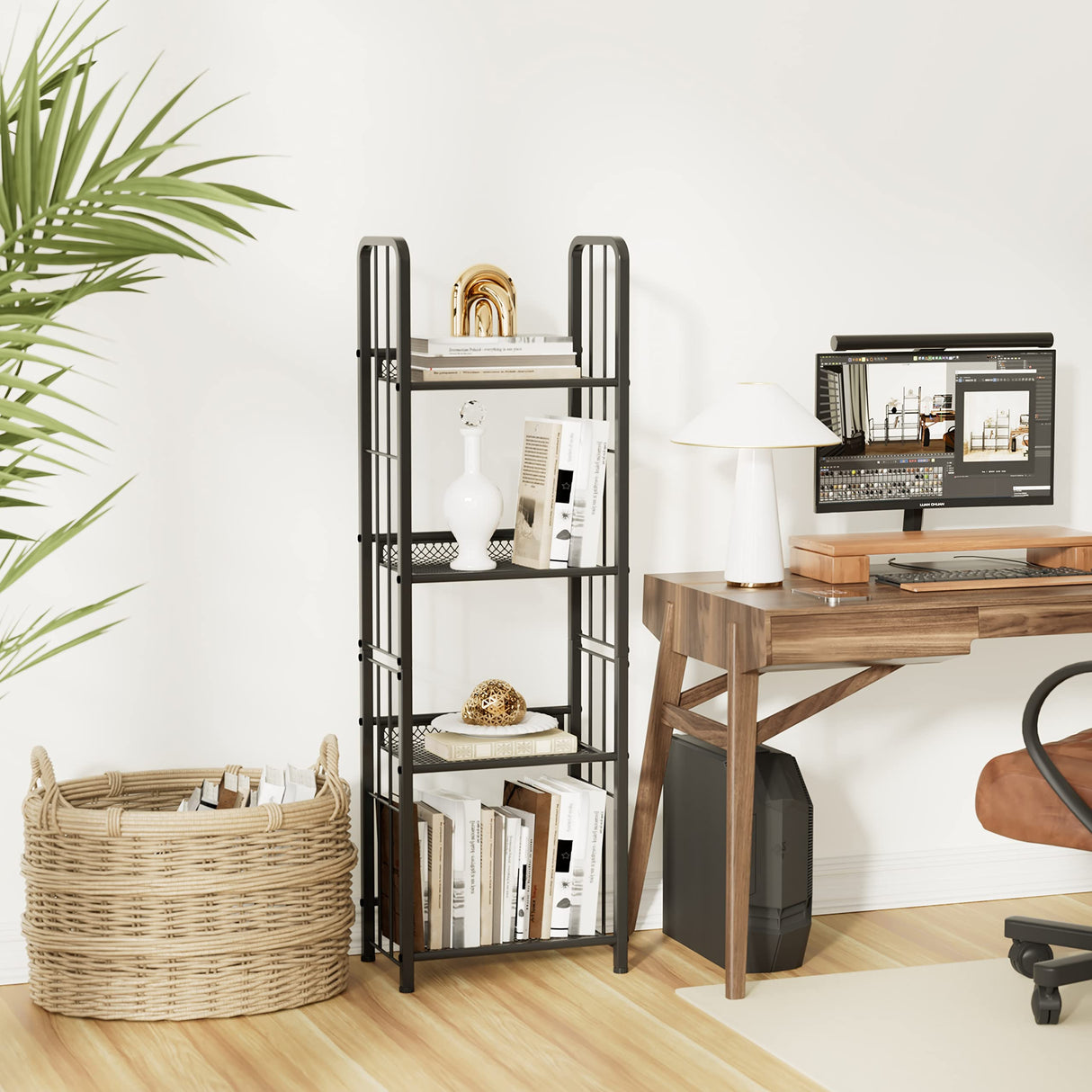 Azheruol Bookshelf Vertical Storage Freestanding Storage Stand for Living Room, Bedroom, Kitchen, Rust Resistance, Easy Assemblyl Free CombinationMulti-Functional Organizer (4 Tiers, Black) Azheruol