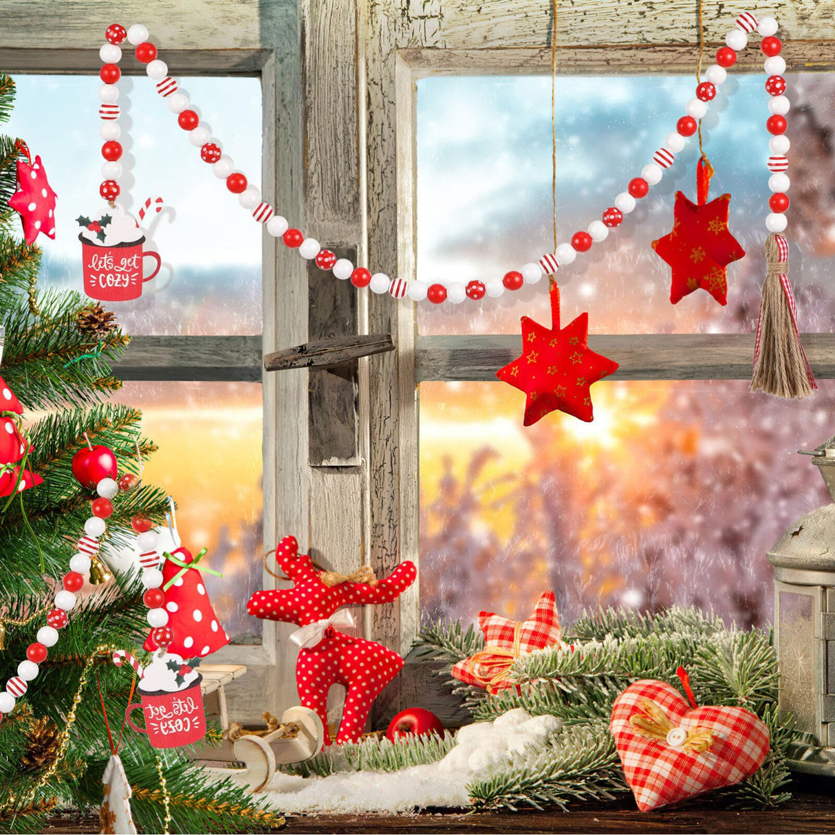 IMIKEYA Wooden Beads Garland: Farmhouse Wood Bead Garland for Tiered Tray Christmas Hanging Pendant Wood Bead Pendant Boho Wooden Garland Modern Farmhouse Decor IMIKEYA