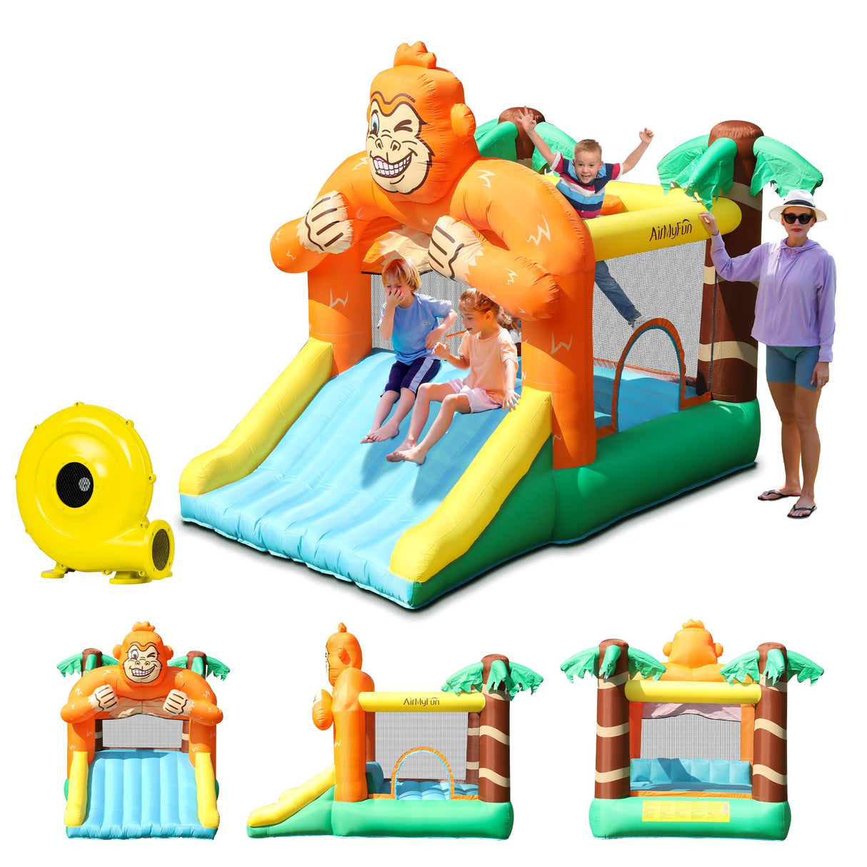 Gorilla Jungle Inflatable Bounce House for Kids 3-8 – 10ft x 4ft Bouncy Castle with Wide Slide & Air Blower, 840D Oxford Cloth for Indoor & Outdoor Adventures WoodArtSupply