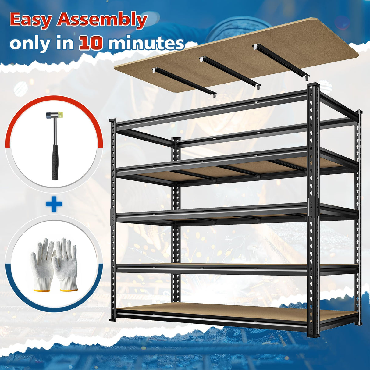 DurayLoly 55" W Storage Shelves, 2550LBS Garage Shelving Heavy Duty, 5-Tier Heavy Duty Shelving, Adjustable Metal Shelving Unit for Garage, Warehouse, Pantry, Kitchen, 55" W × 24" D × 72" H, Black DurayLoly