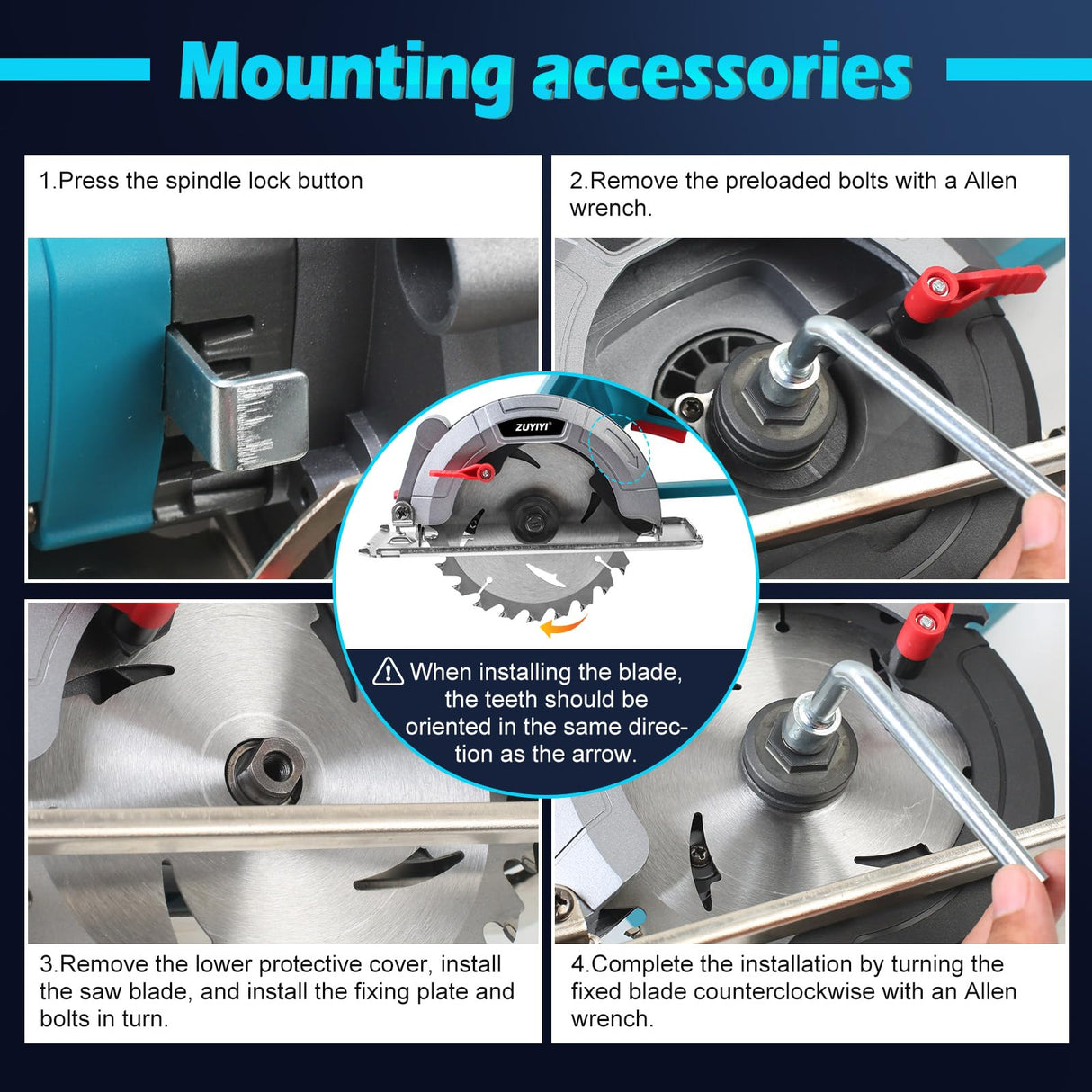ZUYIYI 6 Inch Cordless Mini Circular Saw for Makita 18V Battery(Not Inclued), 12000RPM 2"(90°) Cutting Depth, Brushless Compact Tile Saw for Wood, Tile, Metal, Plastic, for 5-1/2, 5-3/8 Inch Blade ZUYIYI