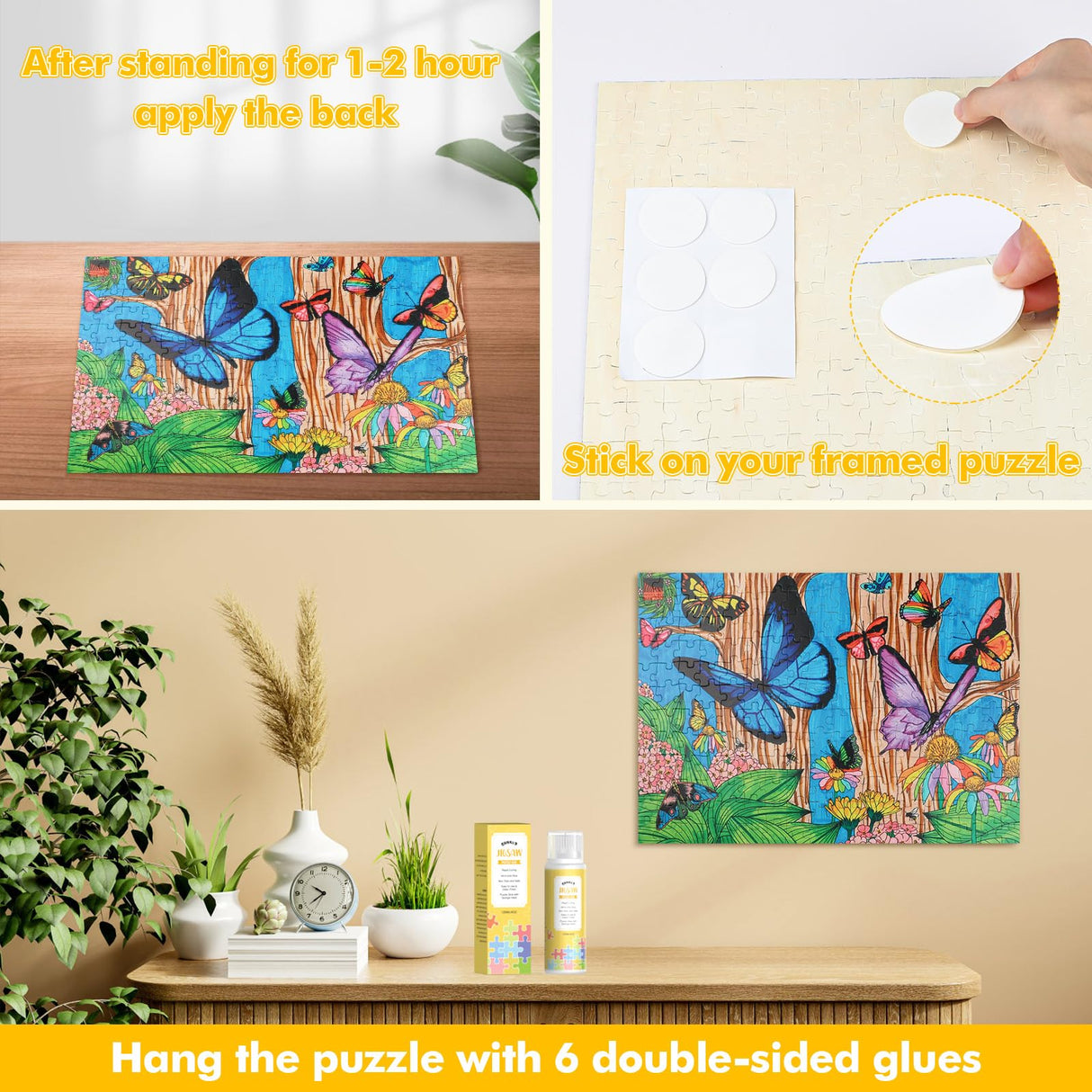 GHHKUD Jigsaw Puzzle Glue, 360ML Jigsaw Glue with Sponge Head, Non-Toxic and Quick Dry Puzzle Sealer for 7000/8000/9000 Pieces of Puzzle Jigsaw Accessories Glue Scrapper Included & Double-Sided Tape GHHKUD