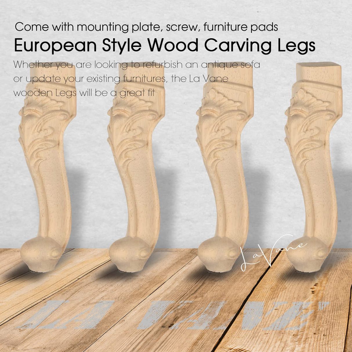 La Vane 20 inch / 50cm Wooden Furniture Legs, Set of 4 European Style Solid Wood Carving Furniture Replacement Feet Decoration for Sofa Cabinet Wardrobe Table Loveseat La Vane