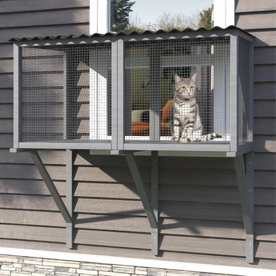 TIMHAKA Cat Catio, Cat Window Perch for Large Indoor Cats - for Sunbathing, Napping & Overlooking, Wooden Cat Window Hammock for Safely Enjoying The Outdoor Sights Scents and Sounds