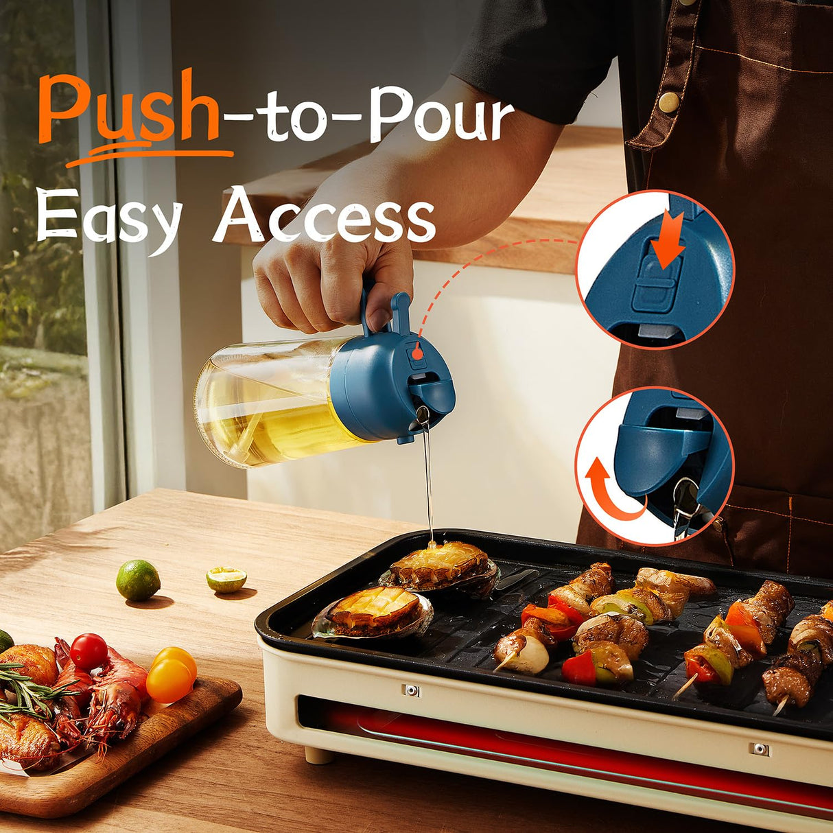 TrendPlain 16oz/470ml Olive Oil Sprayer for Cooking - 2 in 1 Olive Oil Dispenser for Kitchen Gadgets, Air Fryer, Salad, and BBQ - Navy TrendPlain