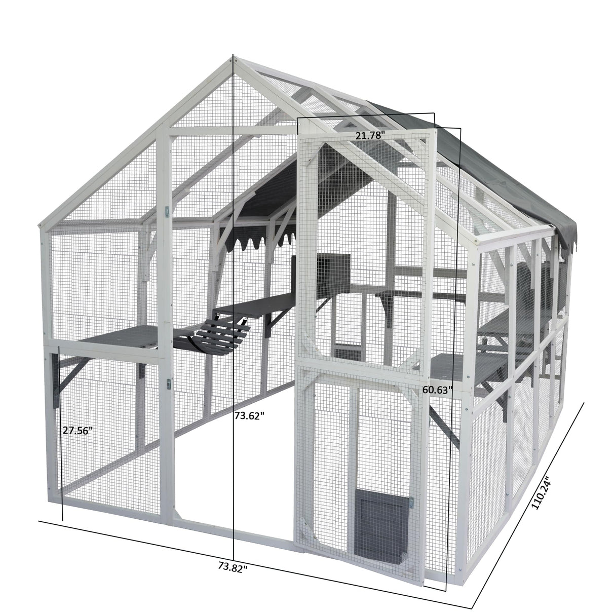 Large Catio Outdoor Cat Enclosure Walk in Cat Cage Cat Playpen Patio with Weatherproof Roof Cover, Multiple Platforms, 2 Bouncy Bridges and 2 Resting Houses White CuisinSmart