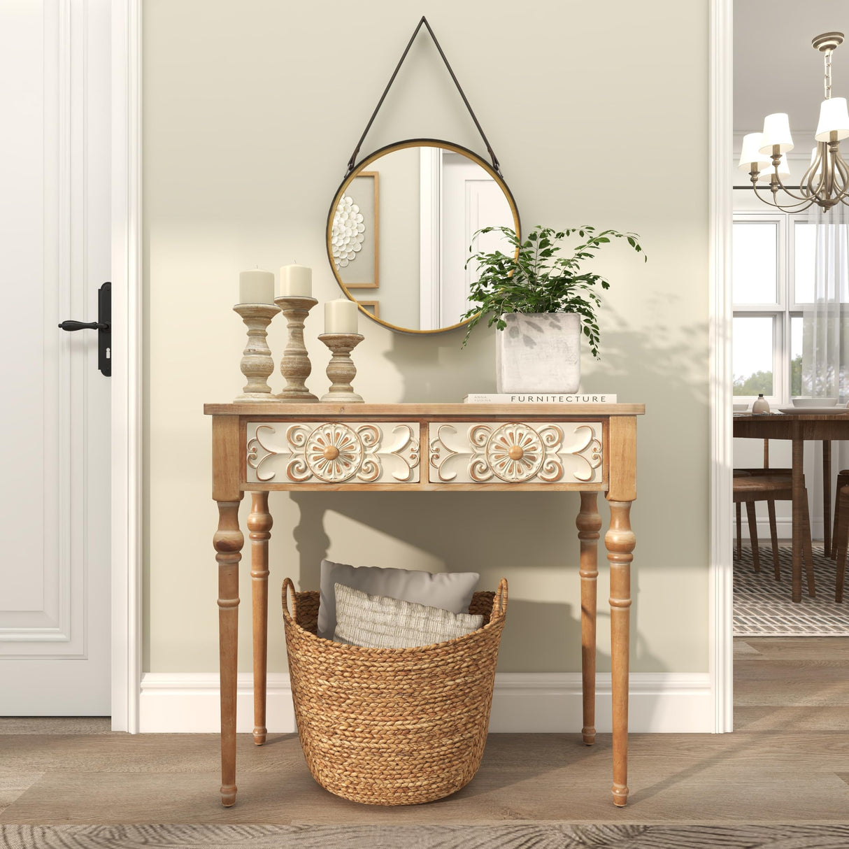 Deco 79 Wood Floral Intricately Carved 2 Drawers Console Table, 36" x 16" x 33", Brown Deco 79