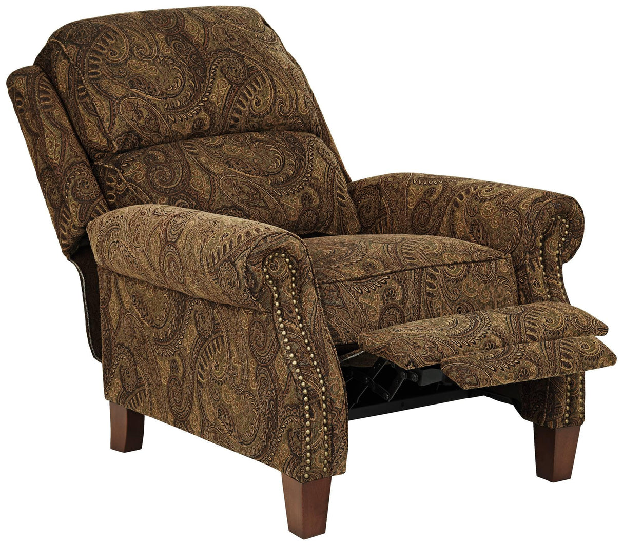 Kensington Hill Beaumont Warm Brown Paisley Patterned Recliner Chair Traditional Armchair Comfortable Push Manual Reclining Footrest Adjustable for Bedroom Living Room Reading Home Relax Office Kensington Hill