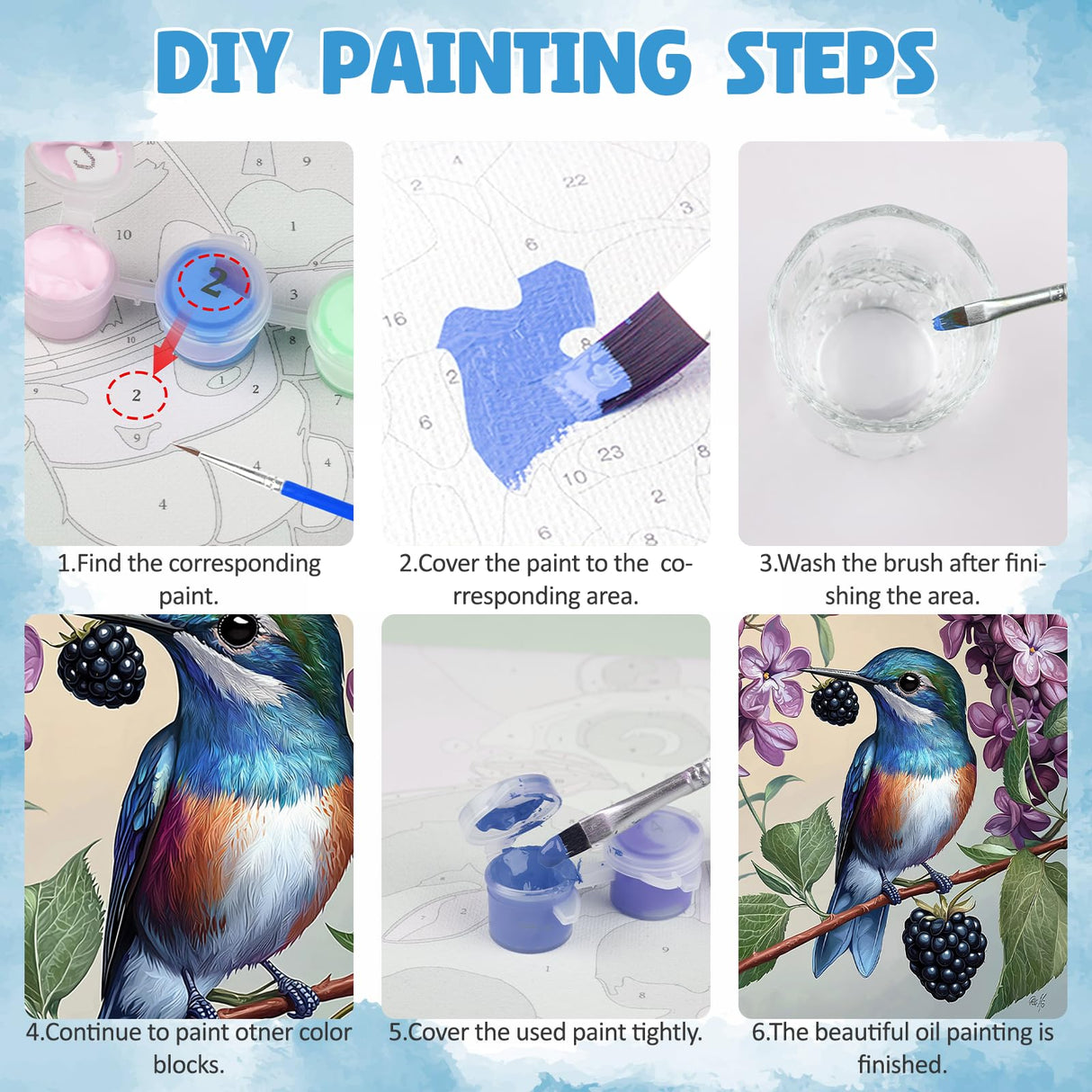 DOMROM Framed Paint by Numbers Kit for Adults Beginners with Wooden Easel, DIY Hummingbird Paint by Number Kit on Canvas, DIY Oil Painting Kits for Home Wall Decor Gift 12x16inch DOMROM