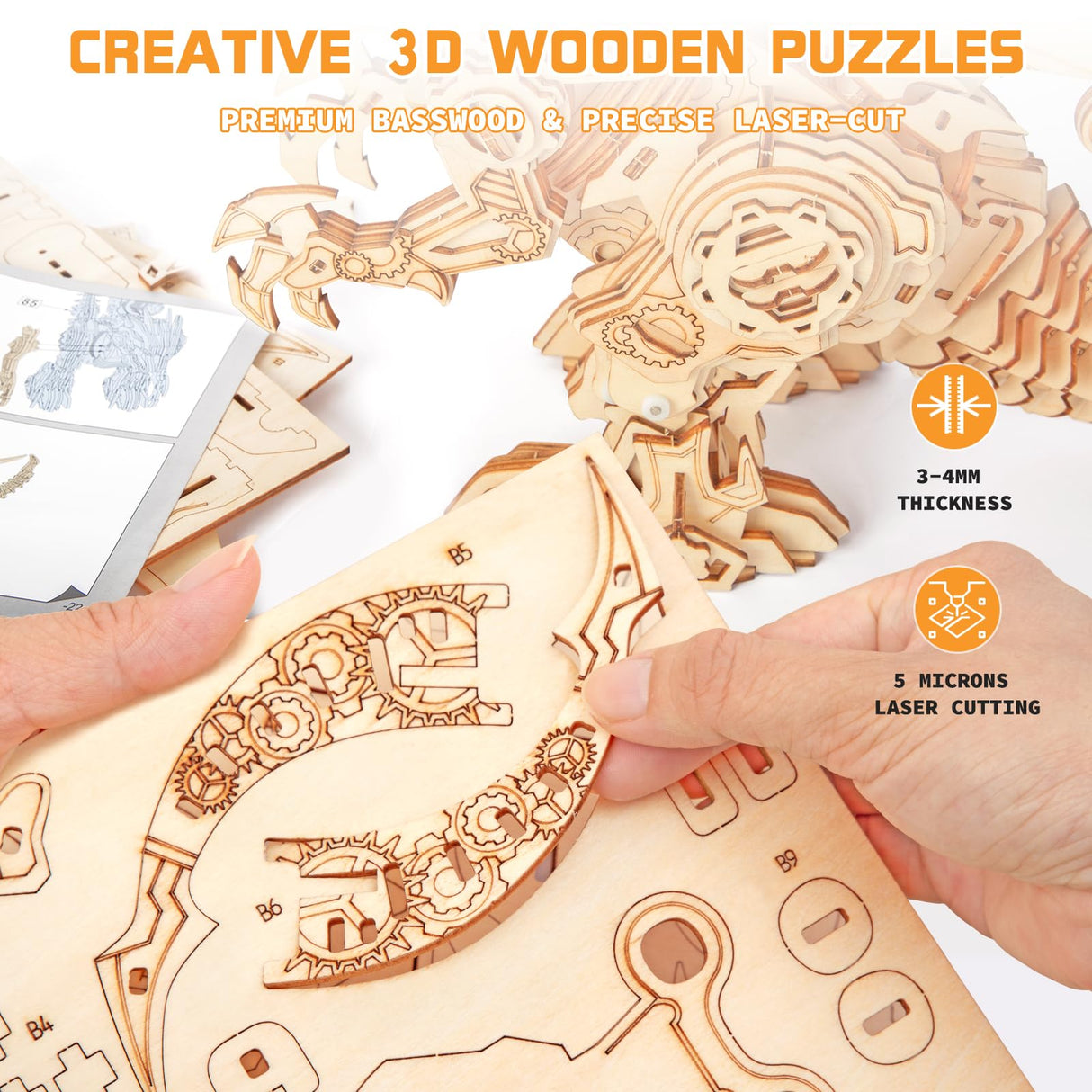 RMOKA 3D Wooden Puzzles for Adults, Building Sets Walking and Roaring Dragon Wooden Model Kit - DIY Mechanical Dragon Puzzle Toys for Boys Kids Ages 8-12-14, Gifts for Teen Men with Lifelike Walk RMOKA
