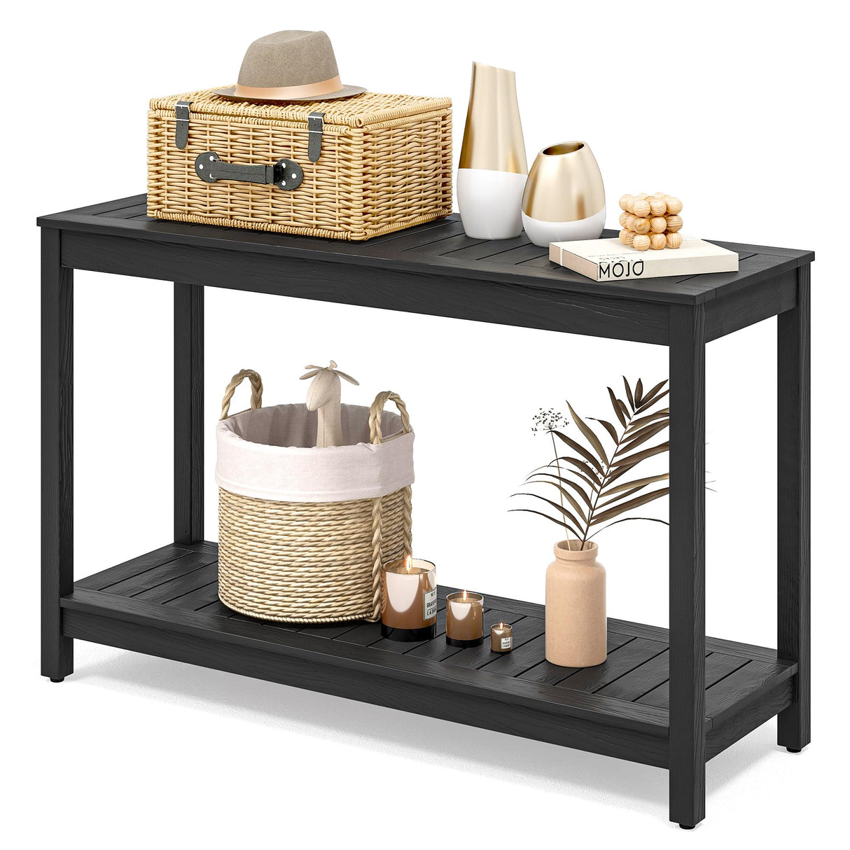 YITAHOME 48" Entry Console Table, 2-Shelf HIPS Indoor Outdoor Bar Table Multifunctional Buffet Storage Organizer with Adjustable Feet, Black YITAHOME