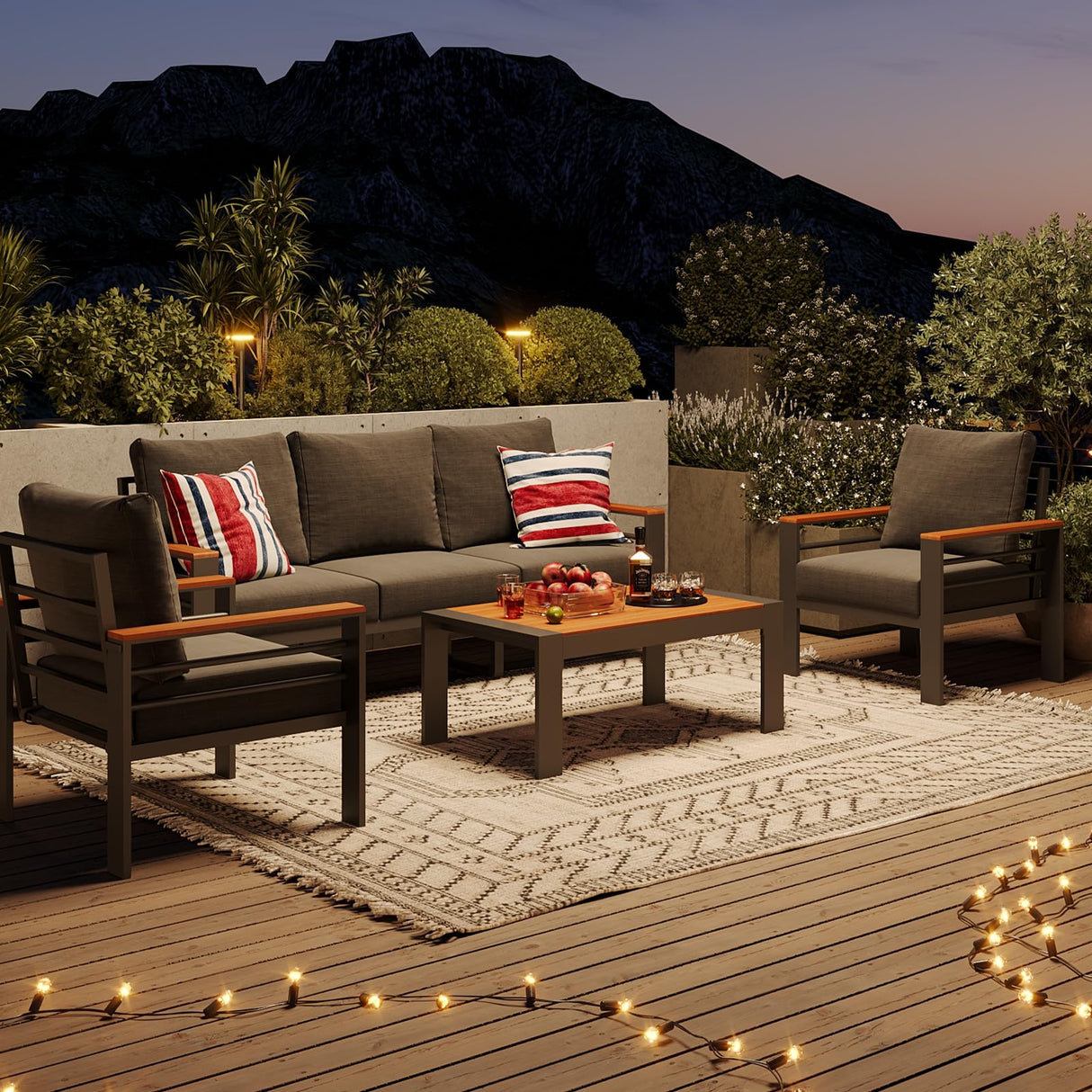 Aluminum Outdoor Patio Furniture Set, 5 Seats Outdoor Sectional with Coffee Table (3-Seater and 2 Single Seats) Aoxun