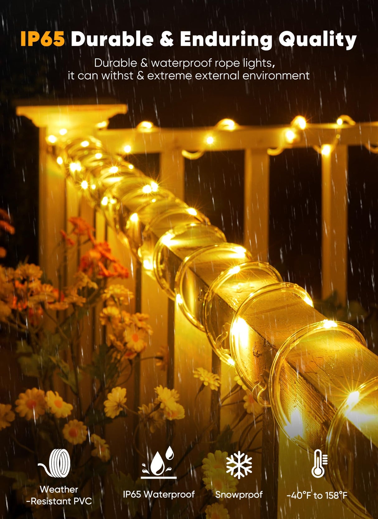 Brightown Solar Rope Lights, 39FT 100LED Outdoor Solar String Lights, IP65 Waterproof Solar Powered Fairy Lights with 8 Lighting Modes for Party Garden Yard Home Holiday Tree Decoration, Warm White Brightown