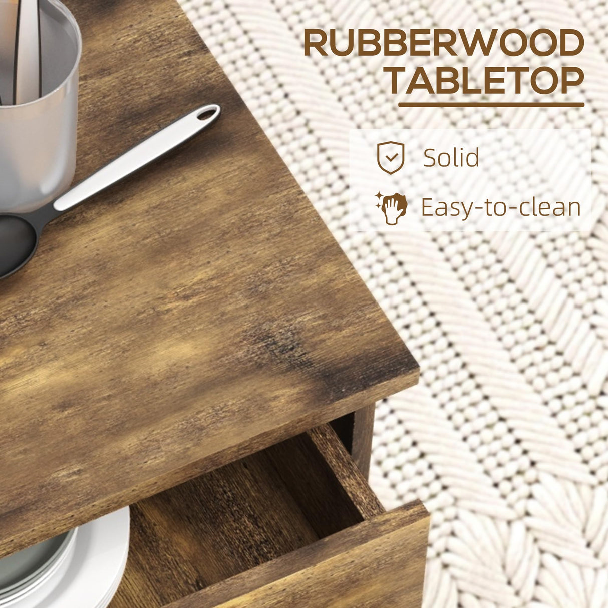 HOMCOM Kitchen Island Cart Rolling Trolley Cart with Drawer, Storage Cabinet & Towel Rack, Rustic Brown HOMCOM