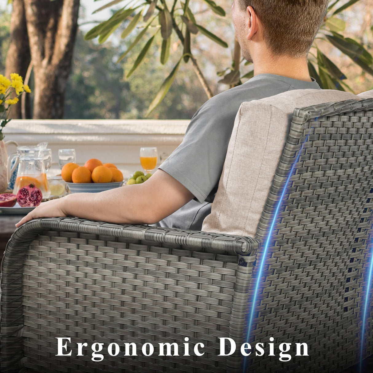 CAODOC 4-Piece Wicker Patio Furniture Set, All-Weather Rattan Conversation Bistro Loveseat Chair and Table Set for Balcony, Backyard and Deck with Soft Cushions and Metal Table(Tan) CAODOC