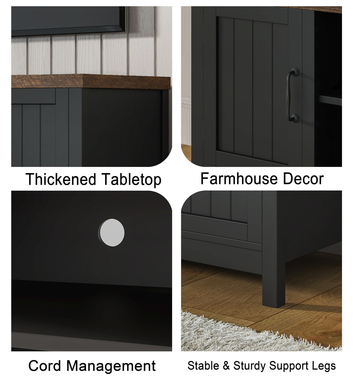 ChooChoo Farmhouse TV Stand, Wood Grooved Door Entertainment Center with Storage Cabinets and Open Shelves, Rustic Media Console up to 55 inches for Living Room, Bedroom, Black ChooChoo