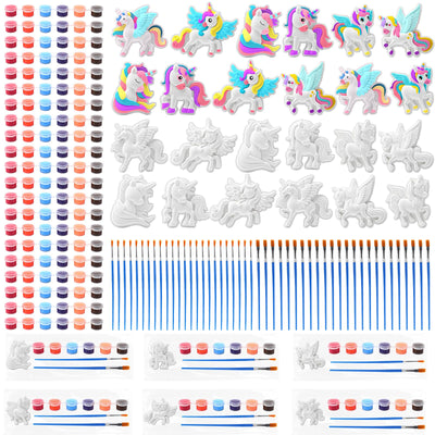 Foilswirl 24 Set Unicorn DIY Painting Kit Ceramic to Paint Your Own Unicorn Statues Unpainted Plaster Figurines with Brushes Acrylic Bags Arts and Crafts Kits Party Favor for Adults