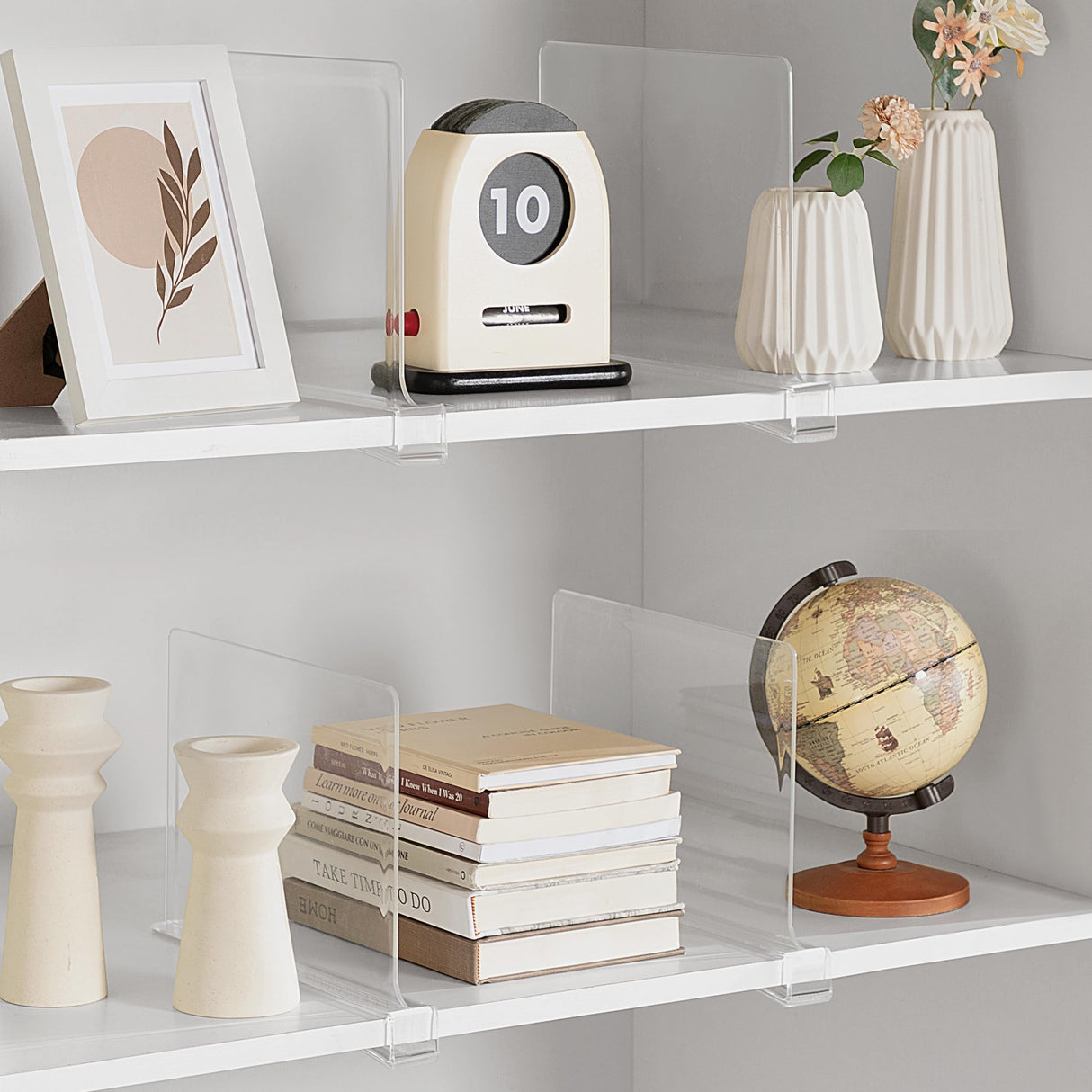 HBlife 6 Pack Closet Organizers and Storage, Clear Shelf Dividers, Vertical Purse Organizer for Closet Perfect for Sweater, Shirts, Handbags in Bedroom and Kitchen, Acrylic Bookshelf for Organization HBlife