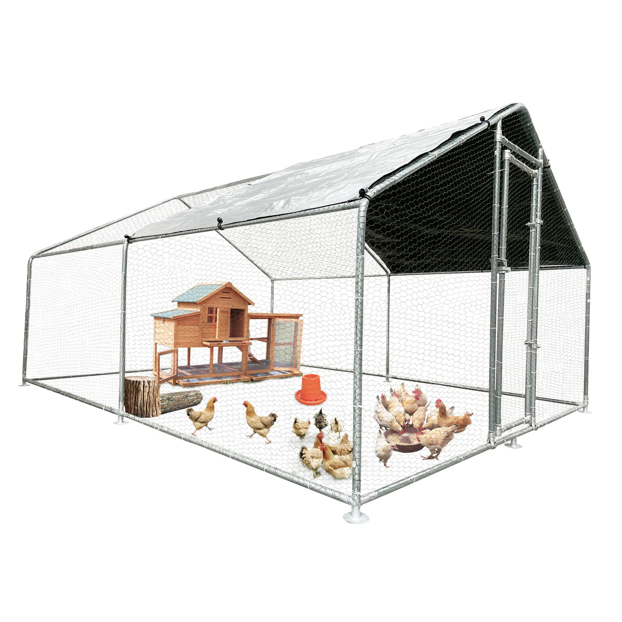 Large Chicken Coop Metal Chicken Runs for Yard with Cover Outdoor Pet Pens Poultry Cage Duck Rabbit House Backyard Use (13'Lx10'Wx6.6'H) HEASON