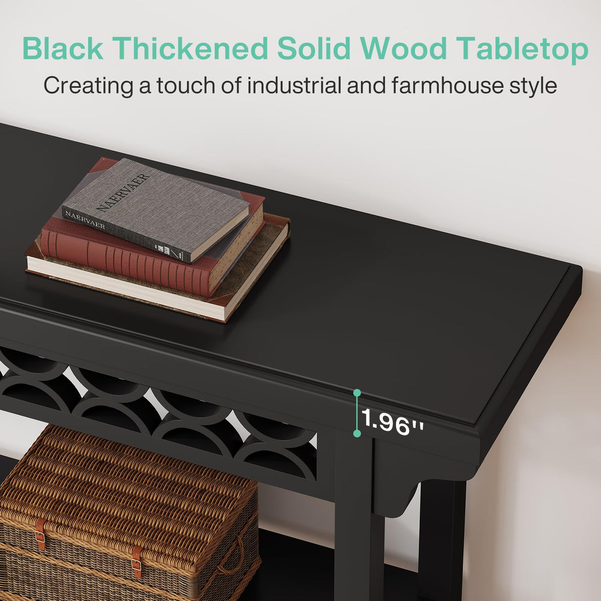 Tribesigns 70.8-Inch Solid Wood Long Console Table, Farmhouse Entryway Table with Storage, Narrow Sofa Table Grey Couch Table for Living Room Entryway Hallway (Black) Tribesigns