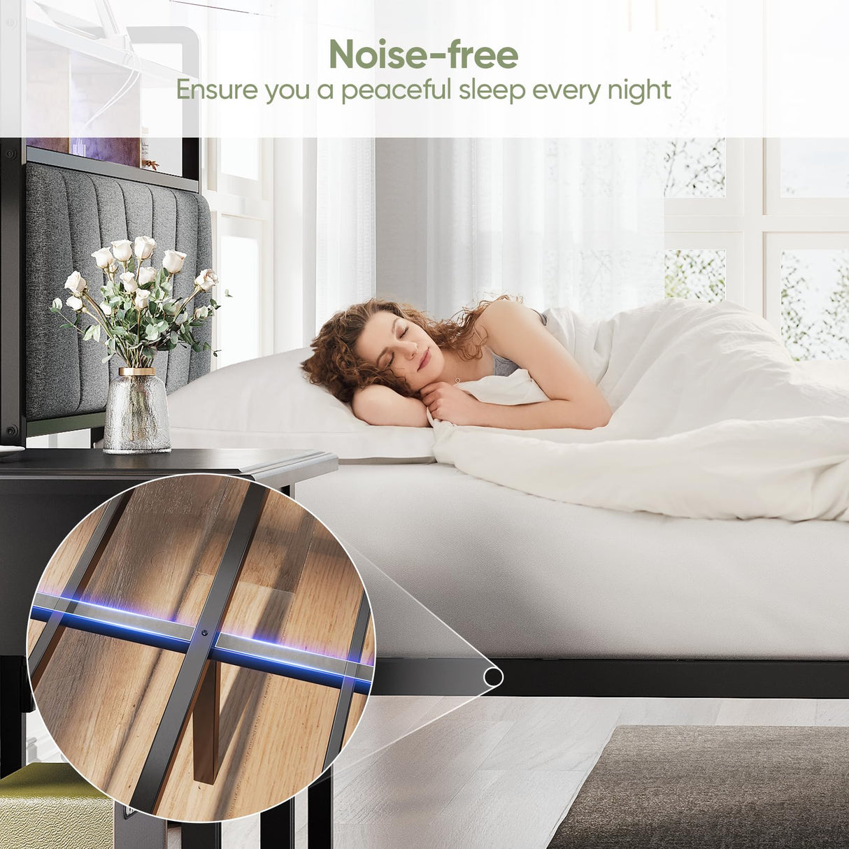 Welzona Twin Bed Frames, Metal Bed Frames with Charging Station, LED Lights Bed Frames with Upholstered Storage Headboard, Sturdy and Noise-Free, Storage Space Under Bed, No Box Spring Needed, Brown Welzona