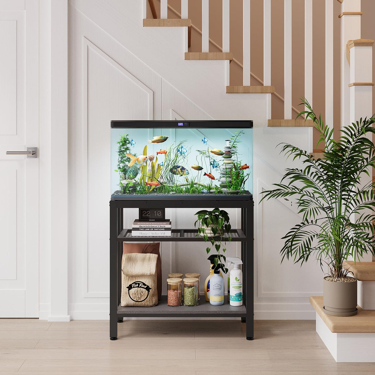 VOWNER 20-29 Gallon Fish Tank Stand - Metal Aquarium Stand, 30.7" L x 13.8" W x 29.5" H, Heavy Duty Reptile Tank Stand, Adjustable 3-Tier Fish Tank Rack Shelf for Home Office, 440LBS Capacity, Grey VOWNER