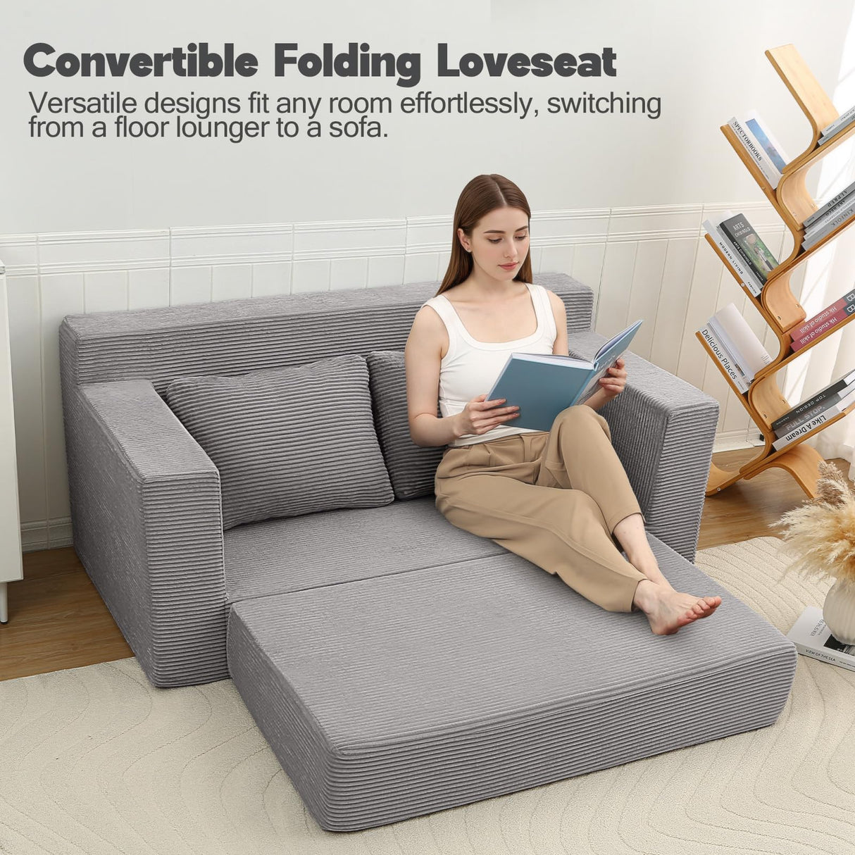 MeMoreCool Sleeper Sofa Bed, Small Couch Futon Bed with Pillows, Convertible Loveseat Boneless Sofa, Folding Floor Foam Couch for Bedroom, Foldable Comfy Lounge Compressed in A Box No Assembly MeMoreCool