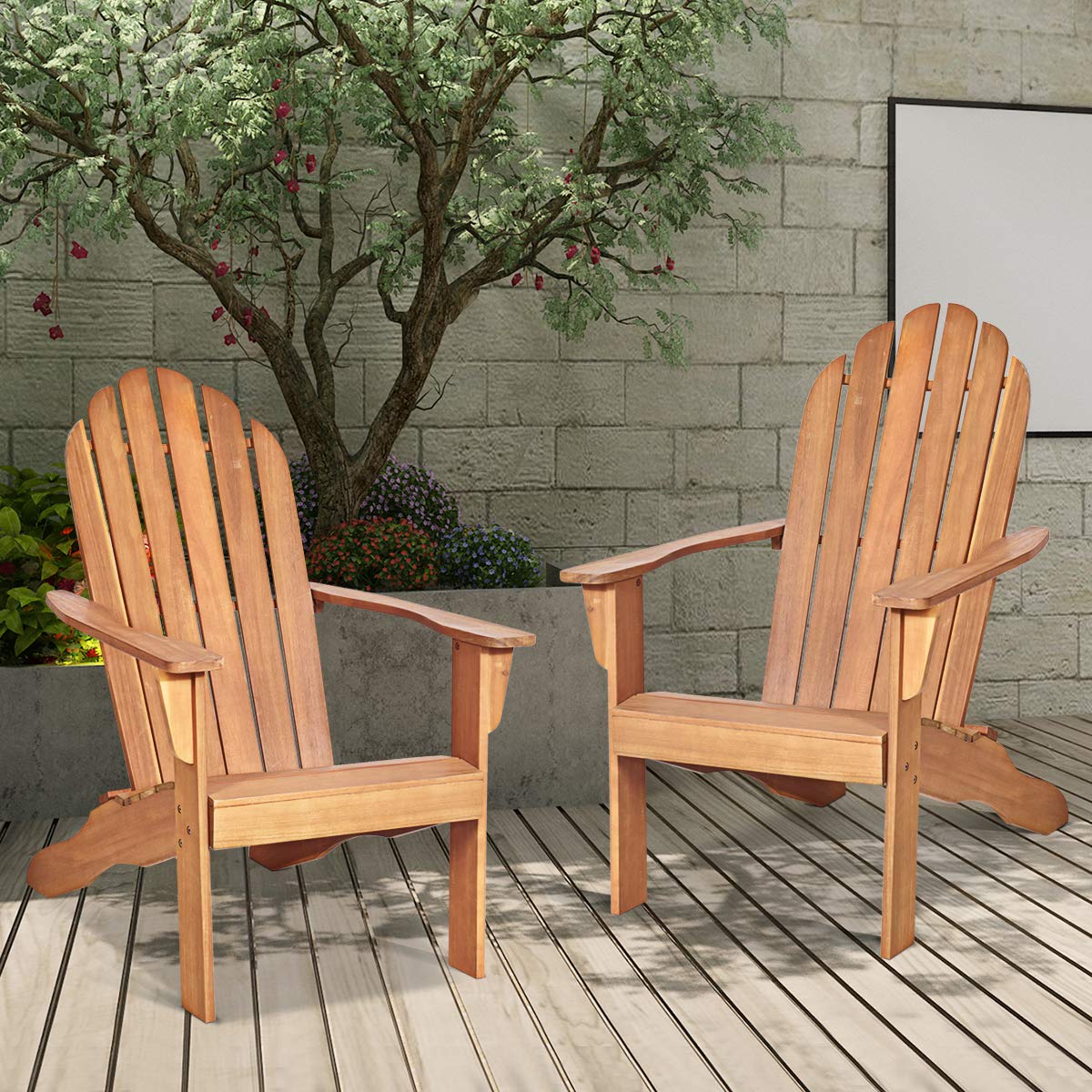 RELAX4LIFE Adirondack Chairs Set of 4, Acacia Wood Adirondack Lounge Chair, Weather Resistant Outdoor Chair for Patio Garden Porch Deck, 350 LBS Weight Capacity, Wooden Fire Pit Chairs (4, Natural) RELAX4LIFE