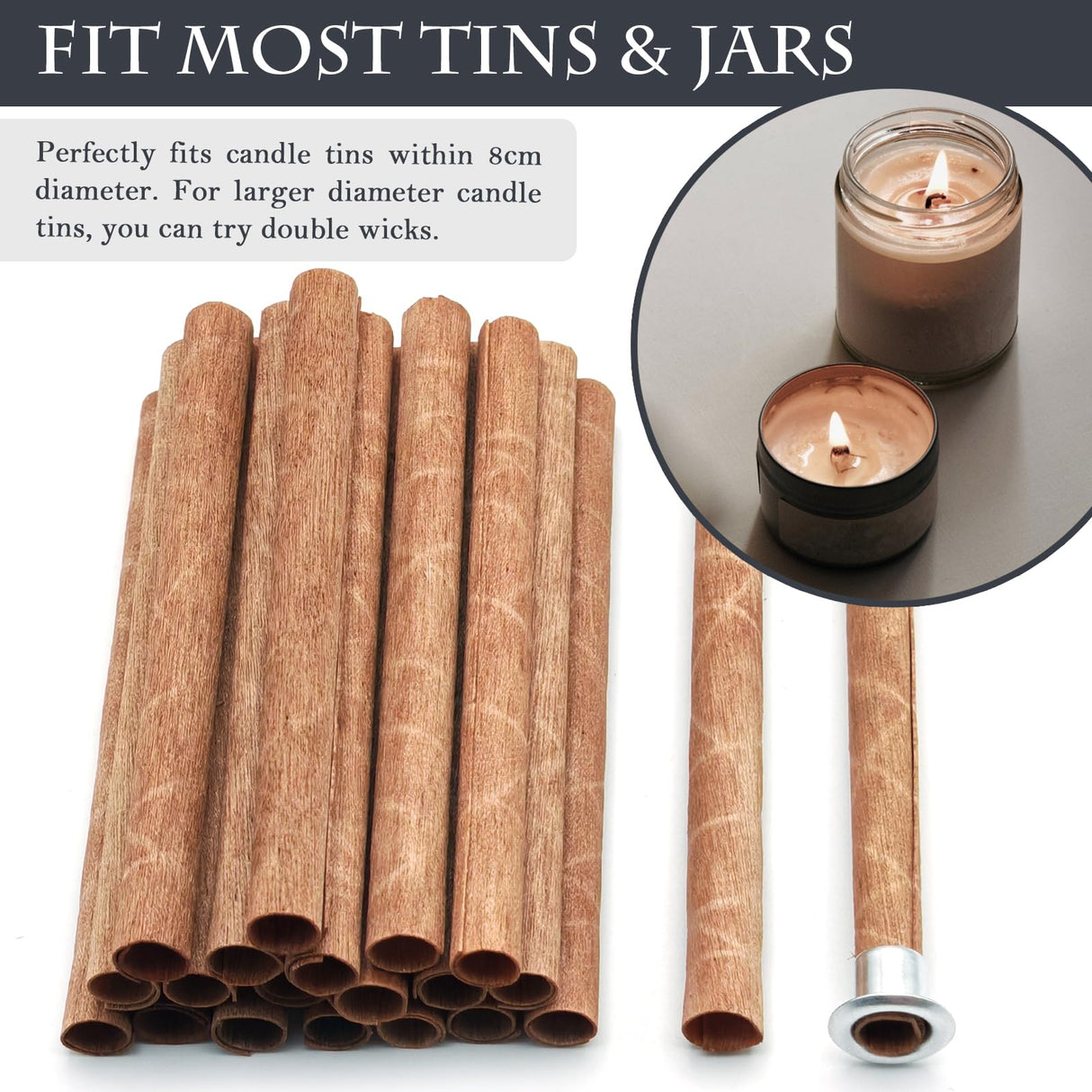 SWIGRANCE 20 Set Wood Spiral Candle Wicks 4x0.32inch / 100x8mm, Wood Wick Tube with Iron Stands for Candle Making, Natural Round Wooden Wick Core Handmade Candles Supplies SWIGRANCE