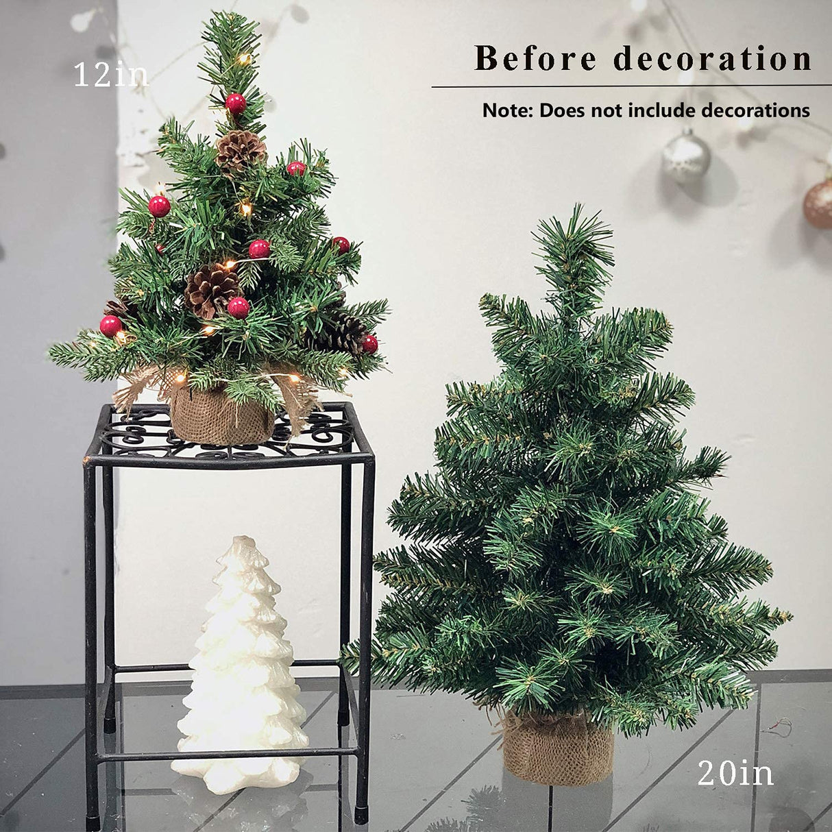 Pre-Lit Artificial Mini Christmas Tree,20 inch Miniature Pine Xmas Tree with 20 LED Lights,70 Branch Tips,Desktop Christmas Tree Burlap Base-(50cm) Topro