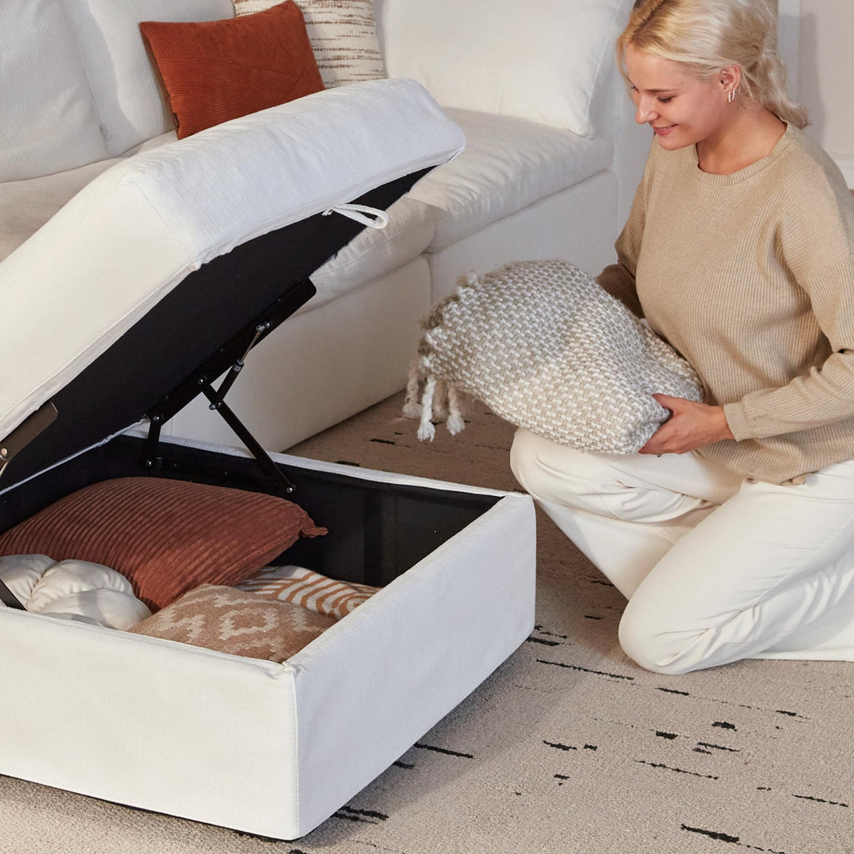 Modular Cloud Sofa, 78.7" Cloud Sectional Couches with Deep Seat,Oversized Loveseat Sofa with Ottoman for Living Room, Modern Comfy Couch with Washable Cover, Wide Armrest (White,1 Ottoman) Vorthio