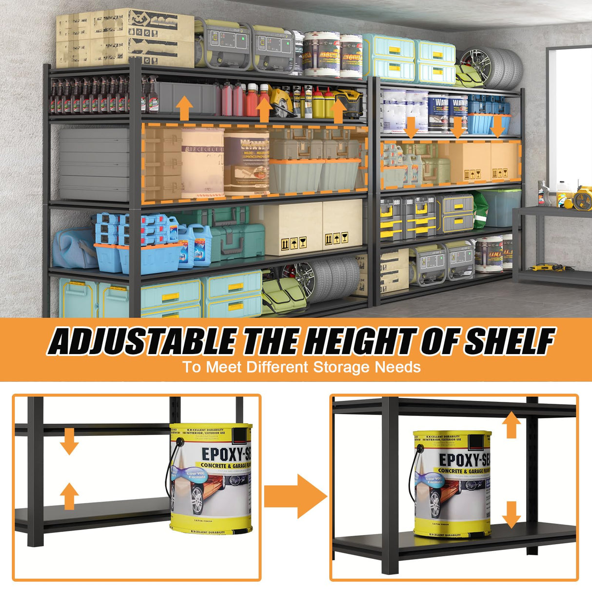 Vaernevy 59''W/72''H Garage Shelving Units Heavy Duty 3500LBS Metal Storage Shelves Adjustable Steel Industrial Shelving 5 Tier Storage Shelf Rack for Basement, Warehouse Vaernevy