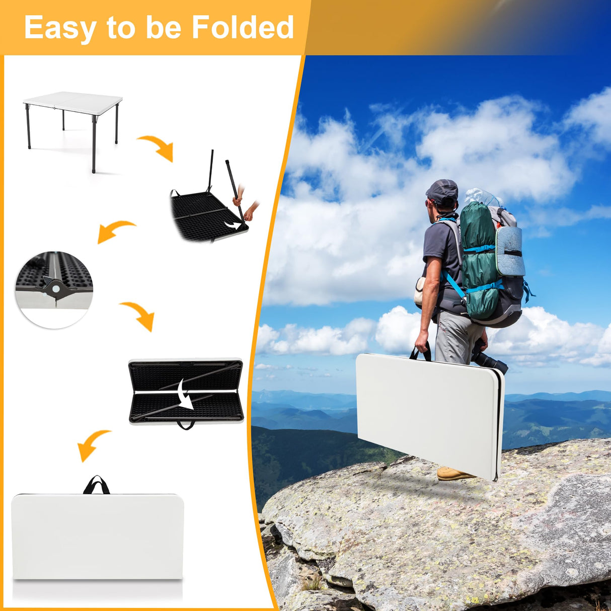 Kasunpul 34" Folding Table, Portable Square Folding Card Table with Collapsible Legs & Carrying Handle, Plastic Tables for Camping,Picnic, Office, Party, White Kasunpul