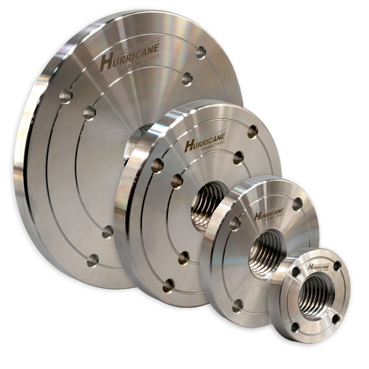 Hurricane Turning Tools, 2", 3", 4", 6" Steel Faceplate Set For Wood Lathe, 1" x 8 TPI, Pack of 4 Faceplates Hurricane Turning Tools