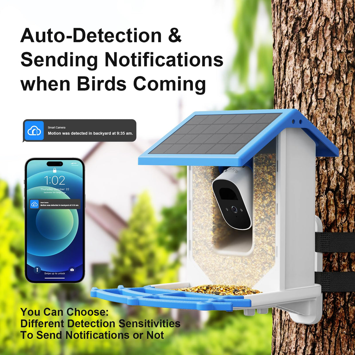 Smart Bird Feeder with Camera - Solar Powered Wireless Video Bird Cam Live 4MP 2.5K Full HD Two-Way Audio APP Control Instant Notification AI TREEBIRDY