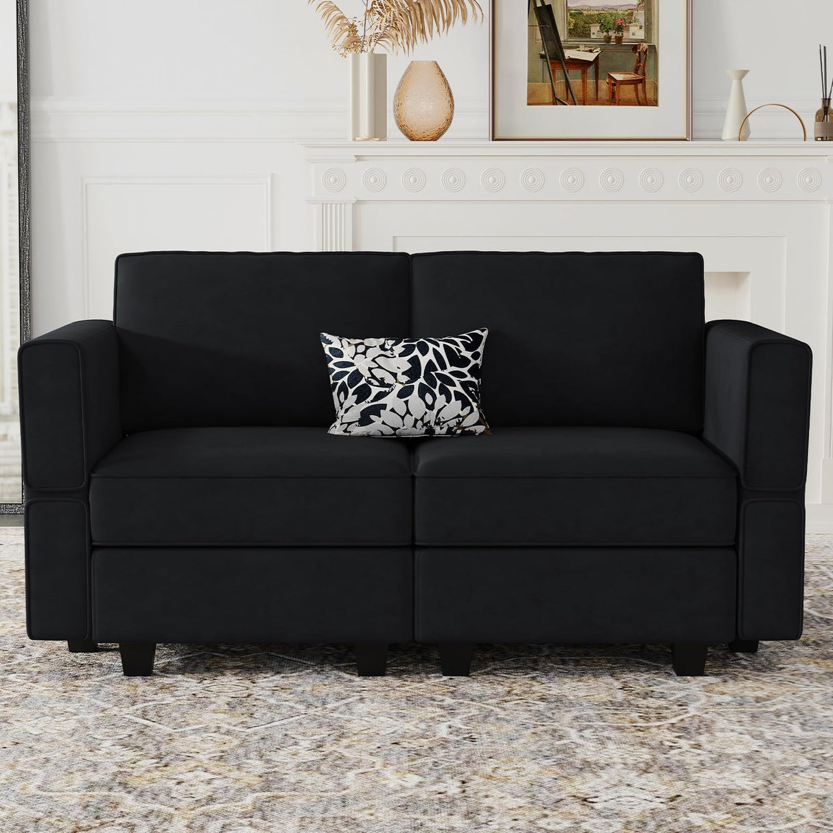 Belffin Modular Loveseat Sofa Couch with Storage Seats Velvet 2 Seater Love Seats for Small Spaces Black Belffin