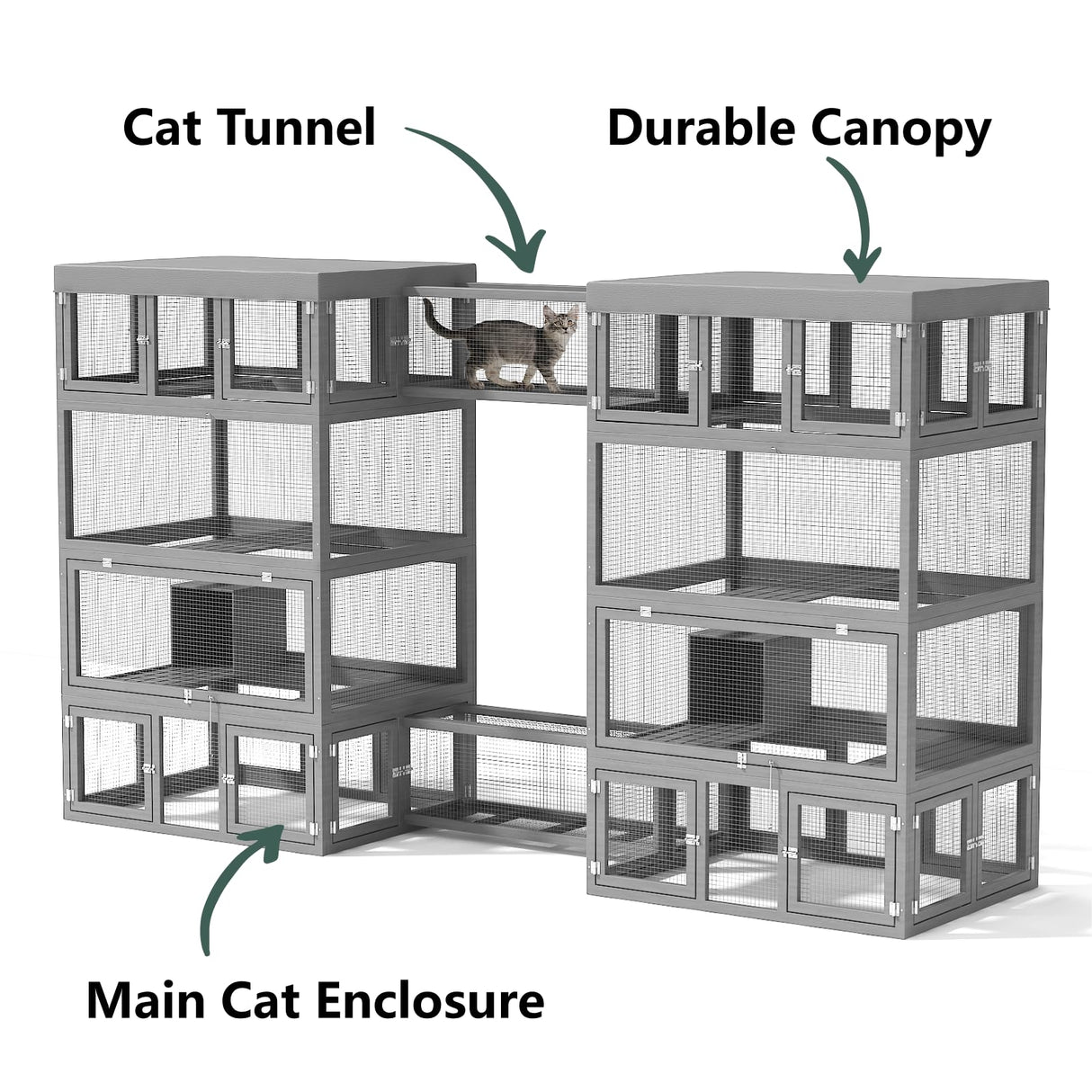 TIMHAKA Cat Catio Outdoor Cat Enclosure, 12 in 1 Cat Enclosure with 4 Large Catio and 8 Cat Tunnel, 12pcs Outdoor Cat Cage with Platform and Resting Box, Luxurious Cat Playground with Waterproof Cover TIMHAKA
