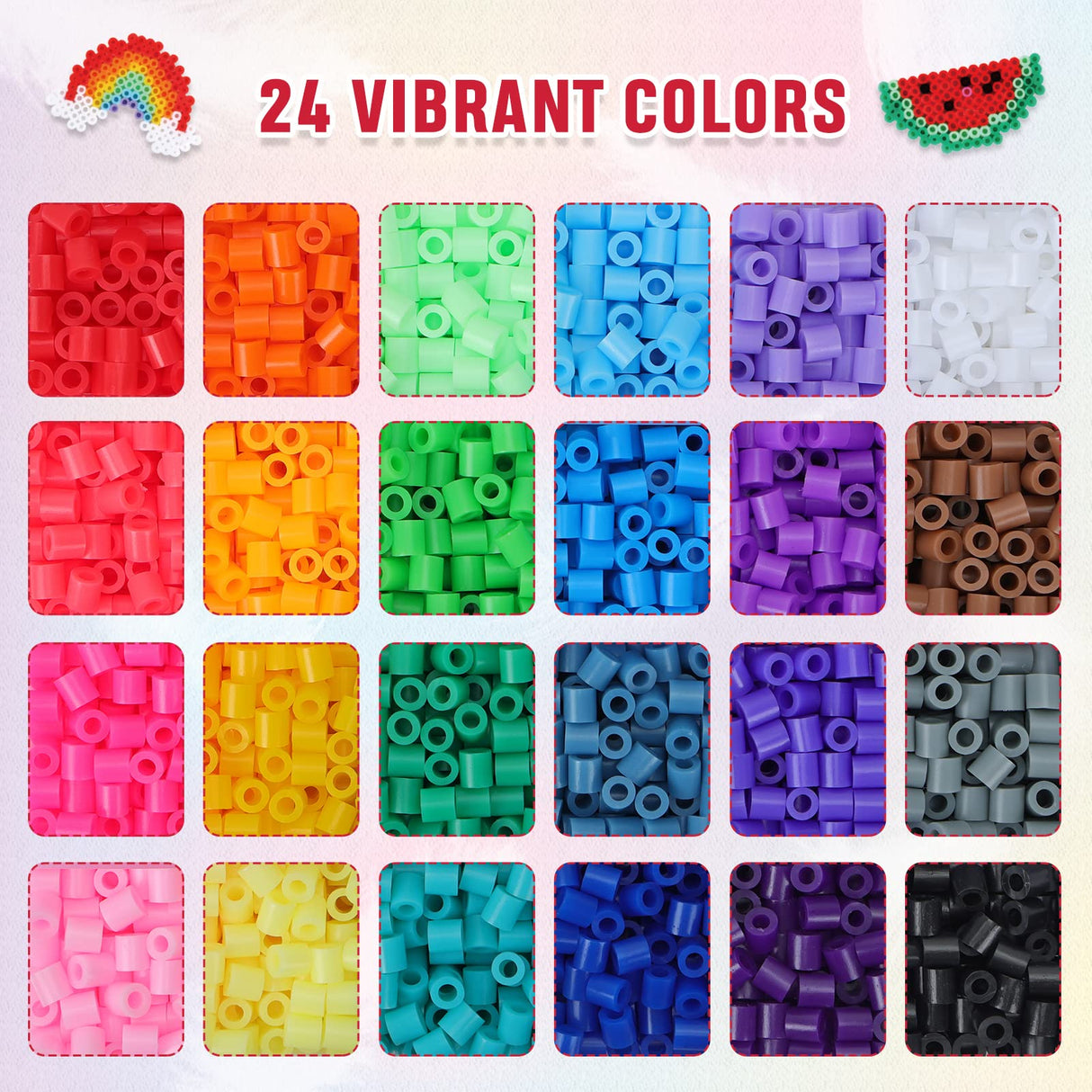 QUEFE 5200pcs Fuse Beads Kit for Boys and Girls, 24 Colors 5mm Melting Beads Set Including Pegboards, Ironing Paper, Tweezers, Colorful Hooks for Birthday and Christmas Gift QUEFE