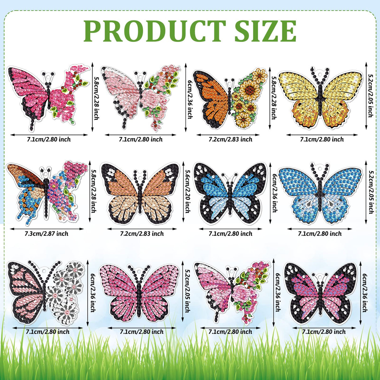 BBTO 12 Pcs Butterfly Diamond Painting Keychains Kit DIY 5D Diamond Art Key Rings Hanging Butterfly Diamond Painting Ornaments Butterflies Diamond Pendants for Spring Summer Beginner Adult Craft BBTO