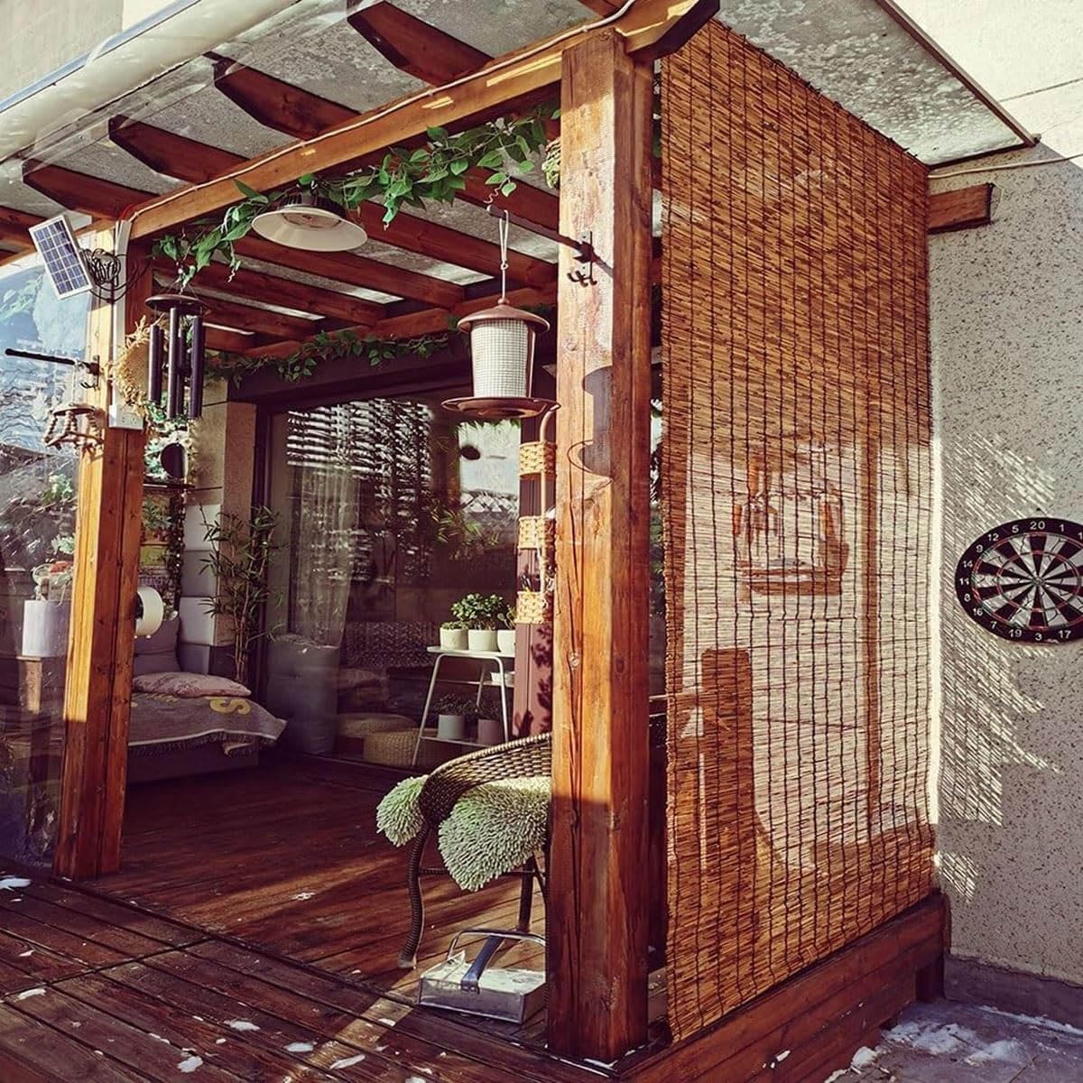 Blackout Bamboo Blinds, Outdoor Bamboo Roll-up Shades,Waterproof Cordless Roller Shades Natural Retro Roll-up Reed Shade with Lifter, for Home Patio Porch(72" W x 72" H) WoodArtSupply