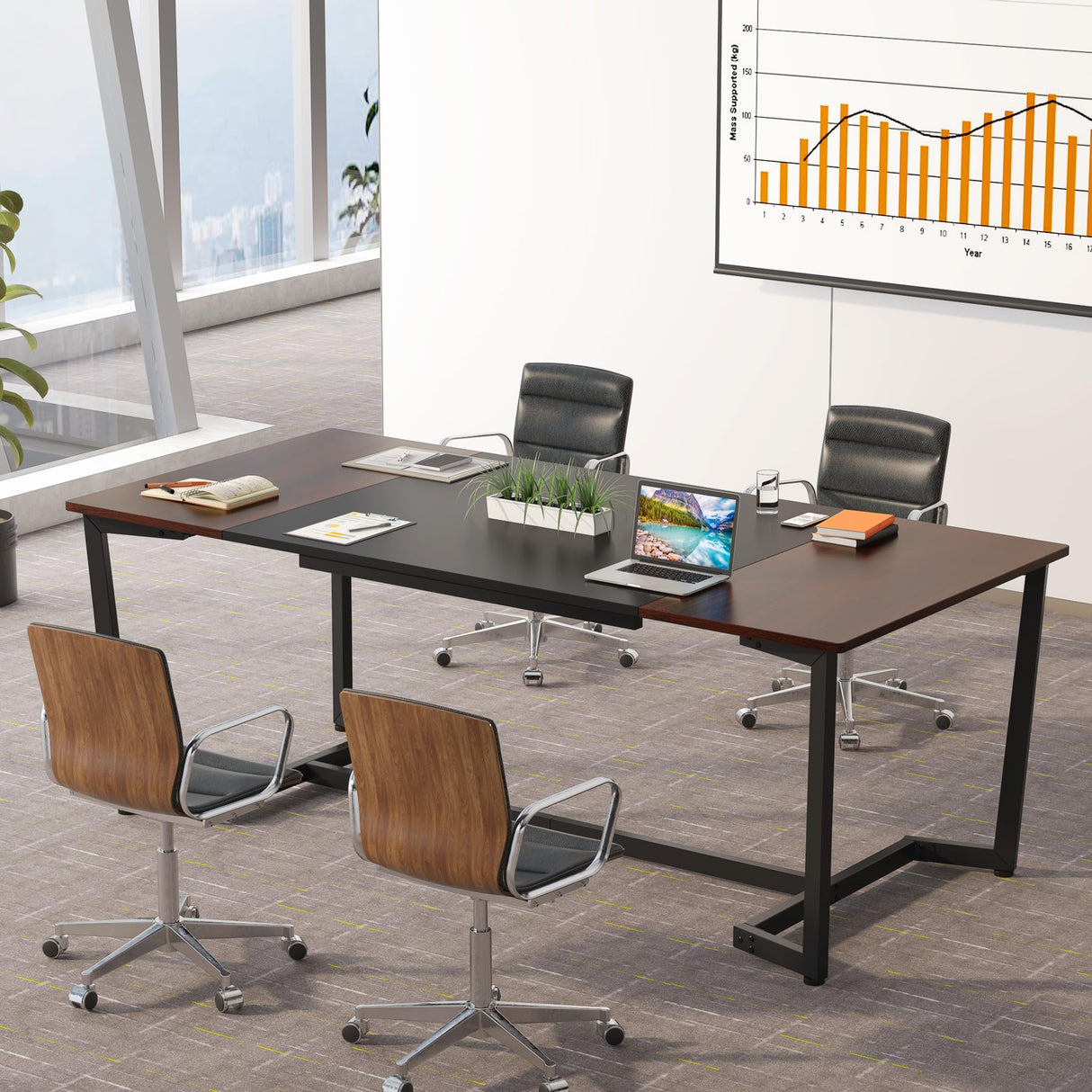 Tribesigns 6FT Conference Table, 70.8L x 31.5W inch Meeting Table for Office Conference Room, Modern Rectangular Seminar Training Table, Metal Frame, Rustic Brown/Black Tribesigns