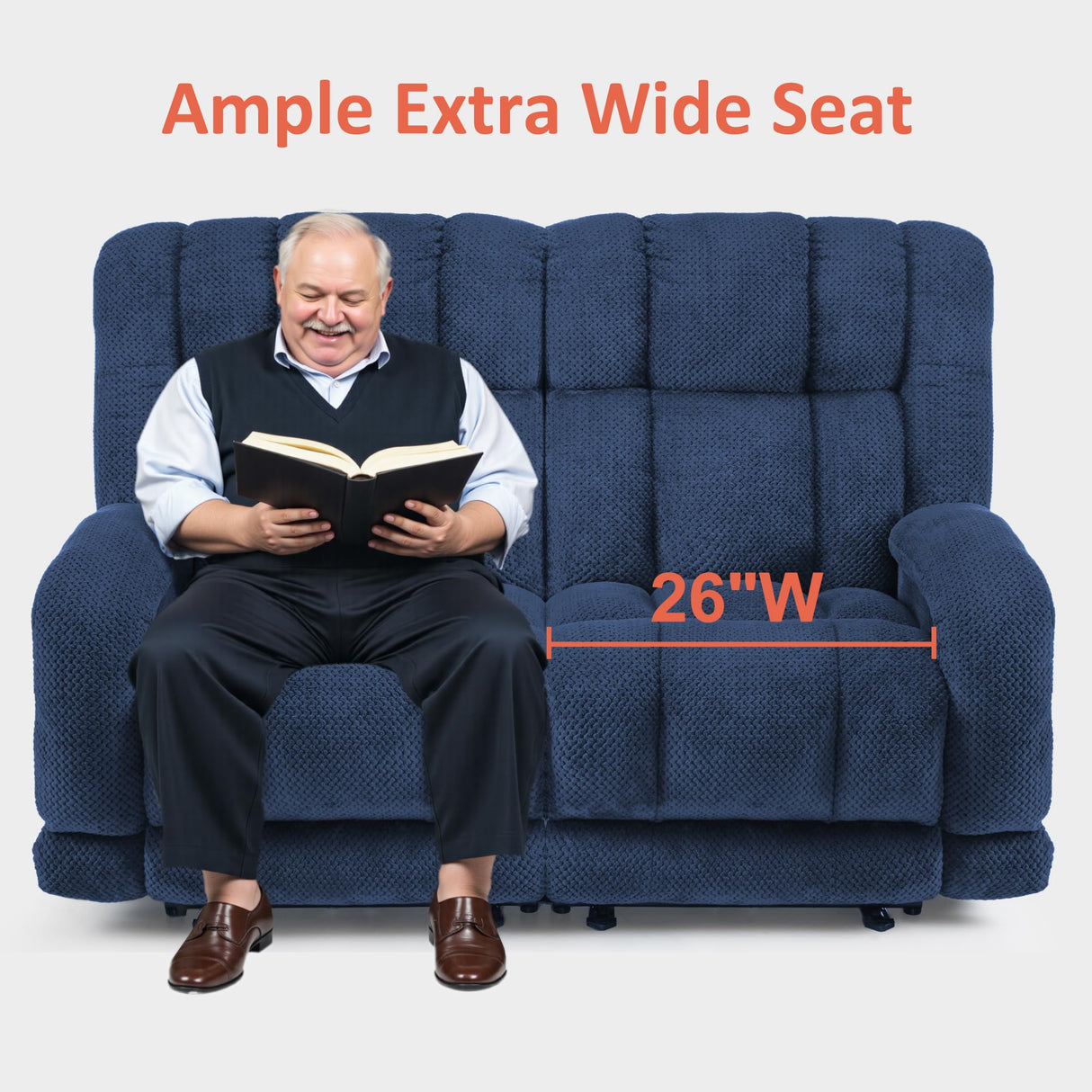 MCombo 64.6" Oversize Power Reclining Loveseat Sofa with Adjustable Headrest, Heat and Vibration Massage, Electric Loveseat Recliner with USB Charge Ports for Living Room 6855 (Navy Blue) MCombo