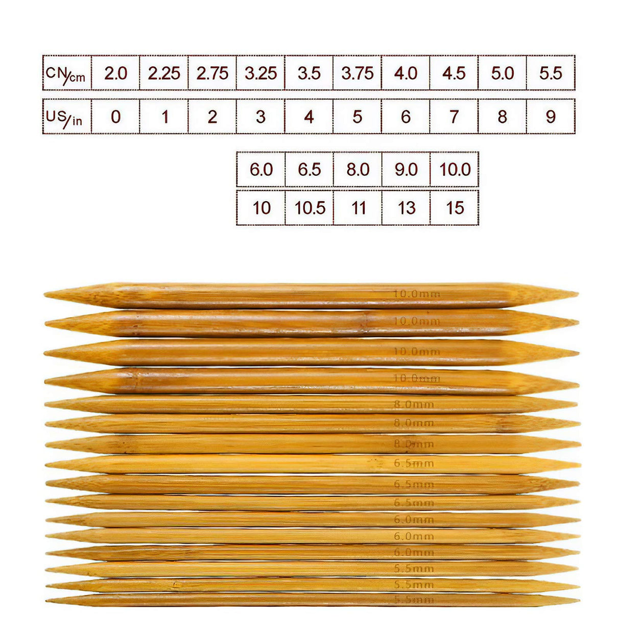 RELIAN Double Pointed , 75 Pcs Bamboo Knitting Needles Set, 15 Sizes from 2.0mm-10.0mm(8 Inches Length)+ 4Pcs Knitting Needles Point Protectors RELIAN