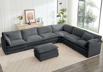 ROWHY 150'' Modular Sectional Sofa Cloud Couch, Corner Sofa Big Comfy Corduroy Oversized L Shaped Couch with 4 Pillows, Chaise, Ottoman, Deep Seat Couches for Living Room Office, Dark Grey