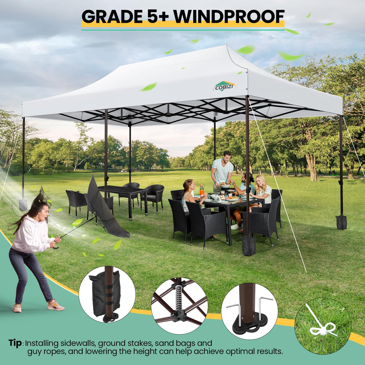 COBIZI 10x20 Pop up Canopy Without Sidewall Heavy Duty Commercial Outdoor Gazebo Easy Up Wedding Party Tents for Parties with Roller Bag, All Season Wind & Waterproof UPF50+(Upgrade Hexagonal Tube) COBIZI