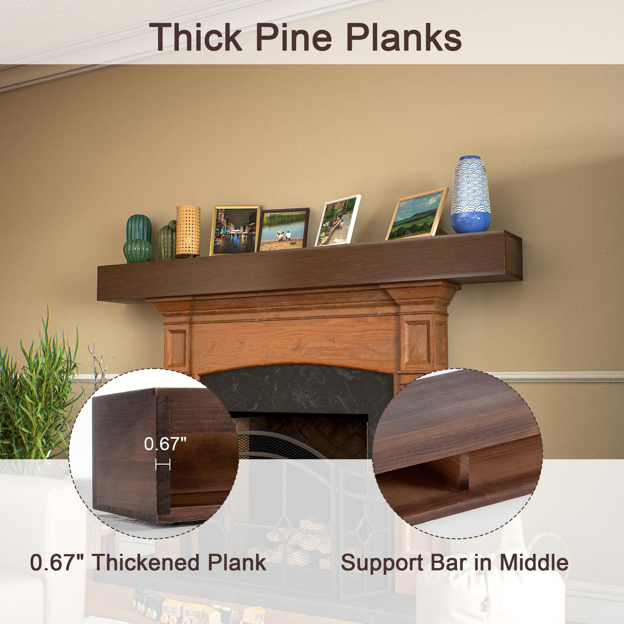 Thanaddo Fireplace Mantel 72 Inch Wall Mounted Floating Farmhouse Shelf Farmhouse Fireplace Mantle Shelves Handcrafted Solid Wood Dark Brwon Thanaddo