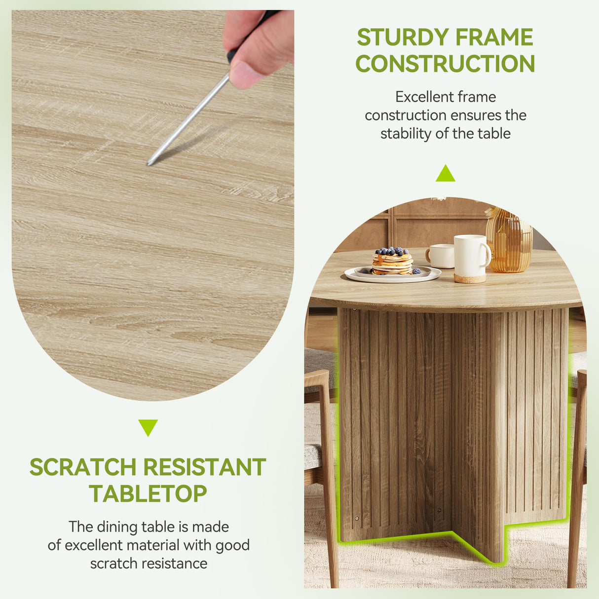 LITTLE TREE Round Dining Table for 4-6 People, Modern Wooden Kitchen Table with Pedestal Base, Small Dinner Table for Dining Room, Kitchen, Living Room LITTLE TREE