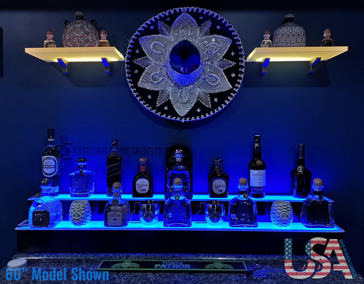 Customized Designs 48" 2 Tier Wall Mounted Liquor Display Bar Shelves w/Wine Glass Rack Customized Designs